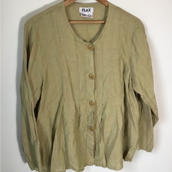 Flax Button Down Linen Tunic Top - Picture 3 of 5